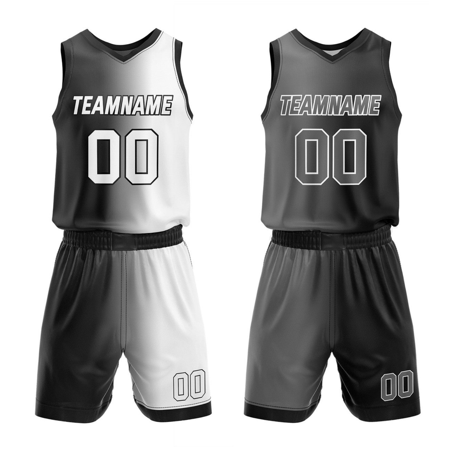 Custom Reversible Black White Grey Basketball Uniform Set | Team & Player Name - Vosoli