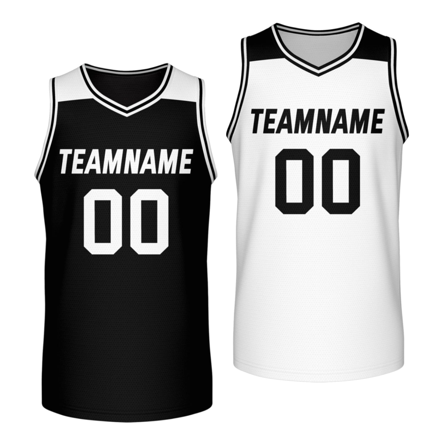 Custom reversible black white split basketball jersey, personalized team name number Logo breathable Mesh sports top for men women youth game practice - Vosoli