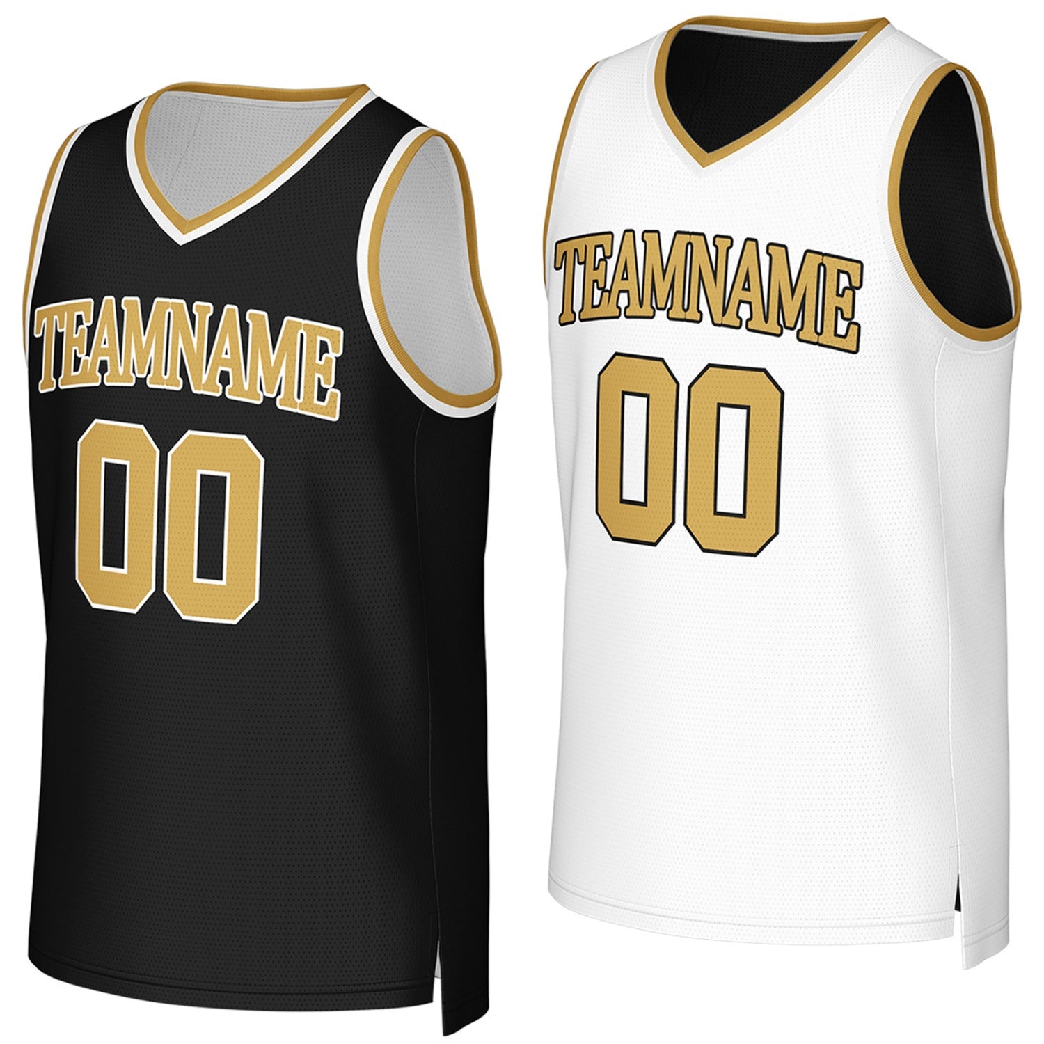 Custom reversible black white gold basketball jersey, personalized team name number Logo breathable Mesh sports top for men women youth game practice - Vosoli