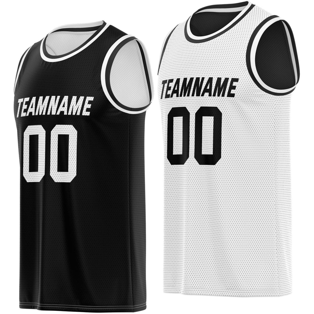 Custom reversible black white basketball jersey, personalized team name number Logo breathable Mesh sports top for men women youth game practice - Vosoli