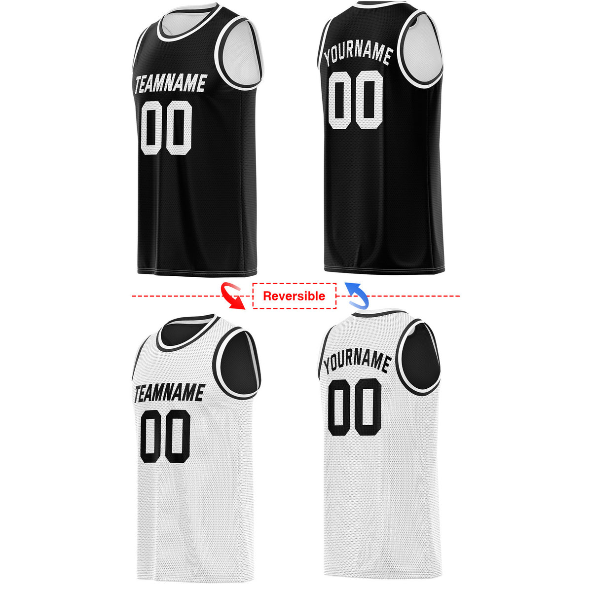 Custom Reversible Black & White Mesh Basketball Jersey | Personalized Team Jersey | Vosoli