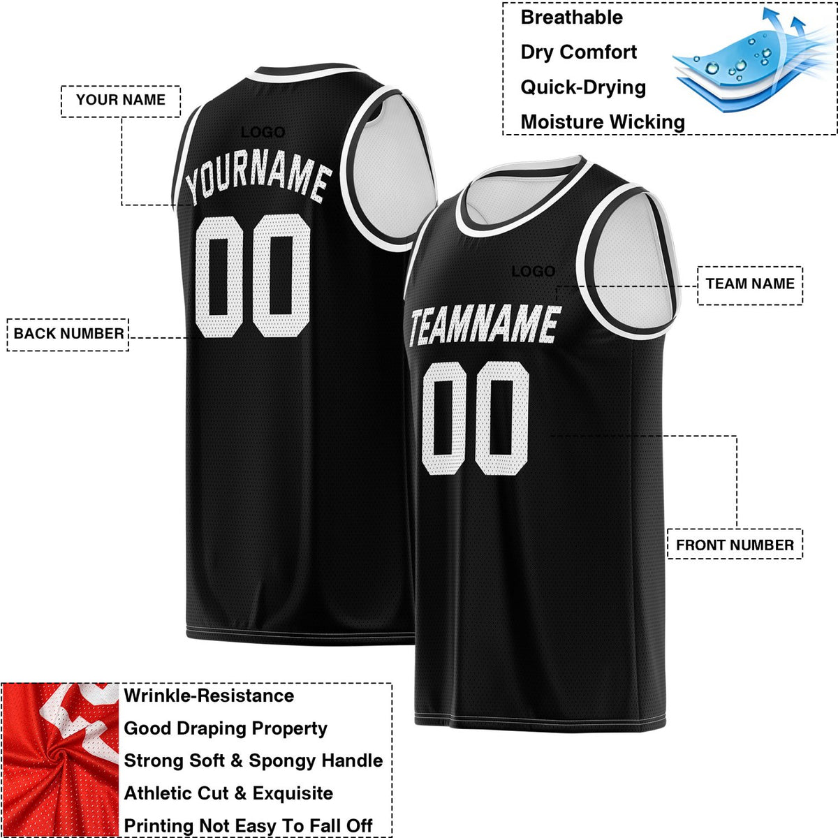 Custom Reversible Black & White Mesh Basketball Jersey | Personalized Team Jersey | Vosoli