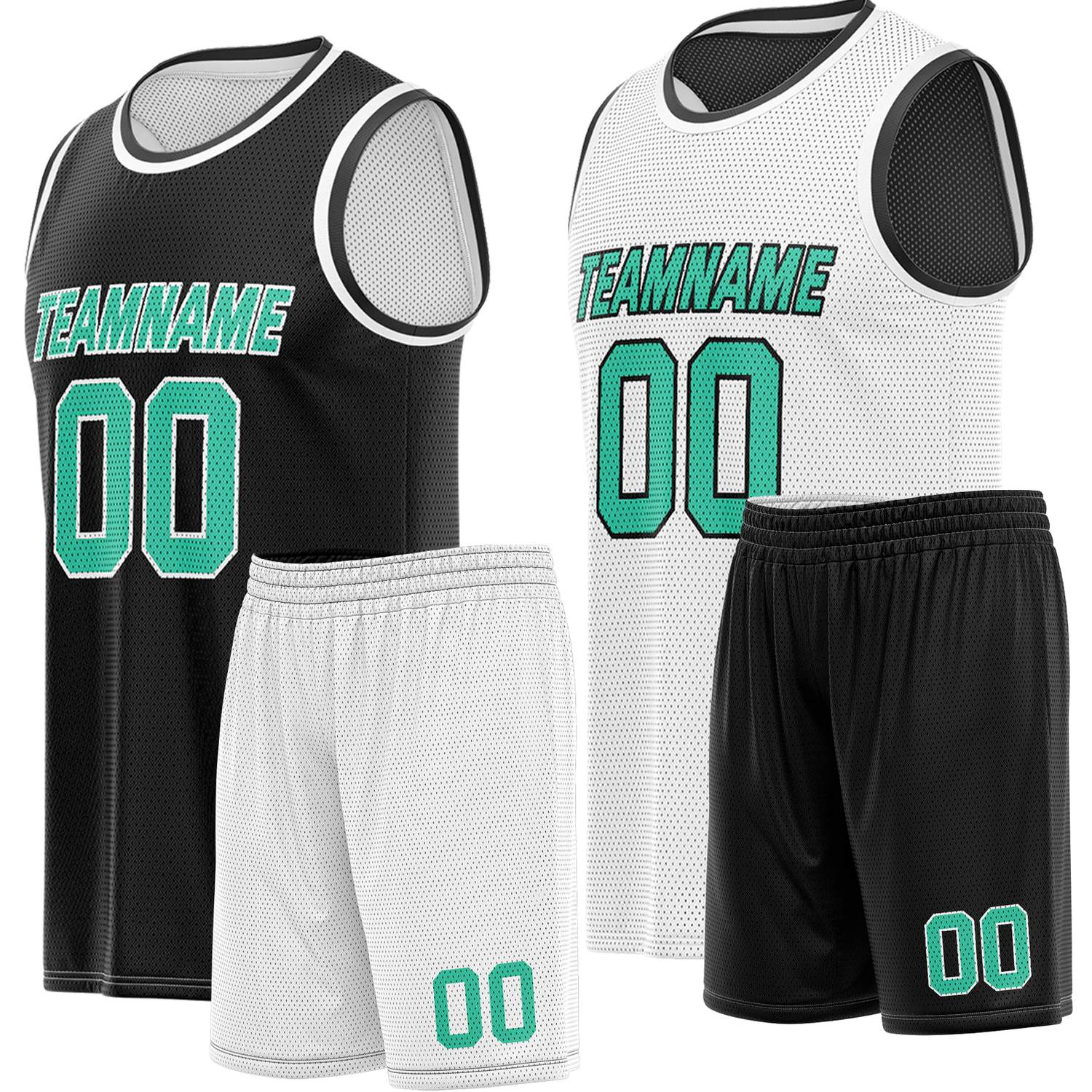Custom reversible black & white basketball uniform, personalized team name number Logo breathable Mesh sports set for men women youth Adult game practice - Vosoli