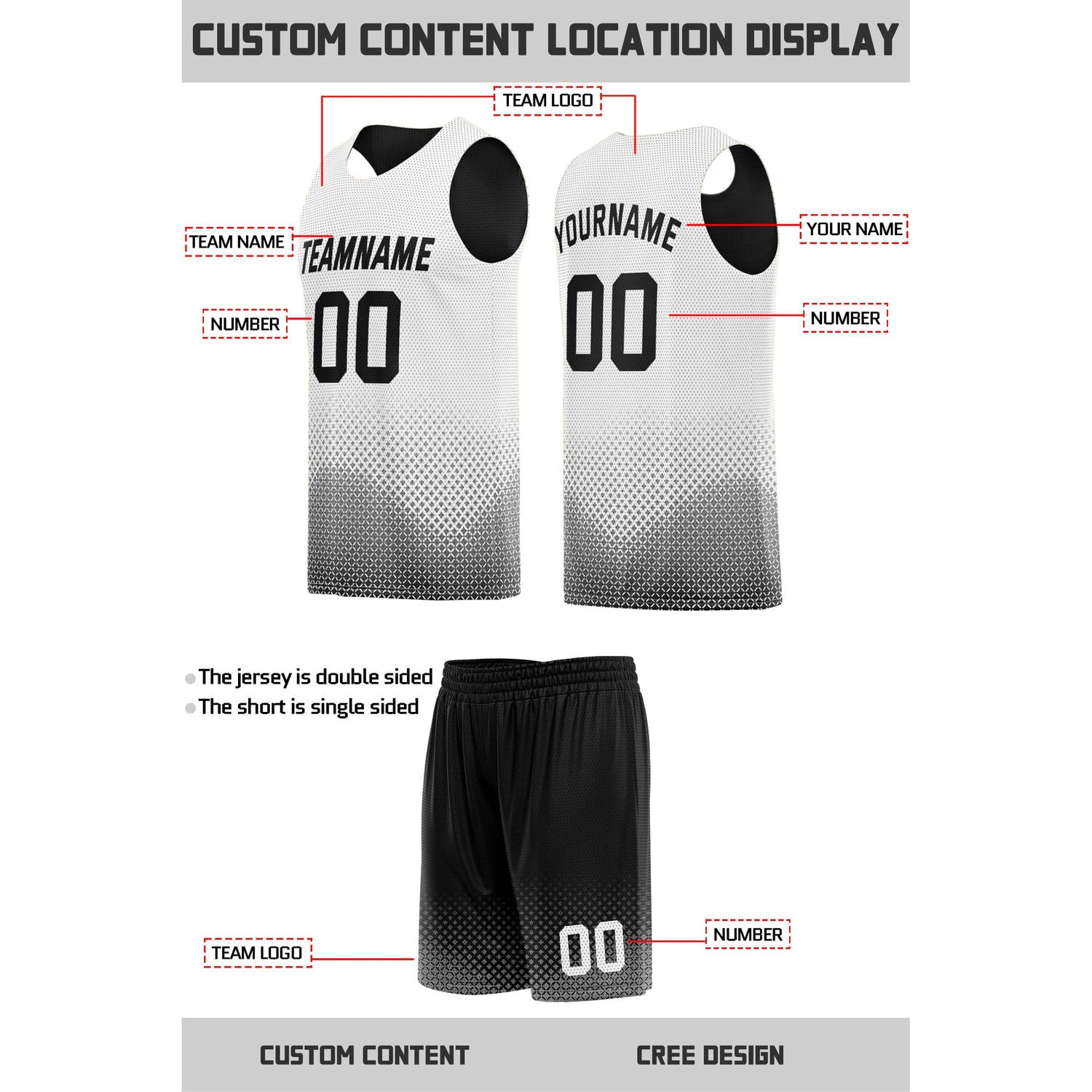Custom Reversible Black & White Mesh Basketball Uniform | Personalized Team Set | Vosoli