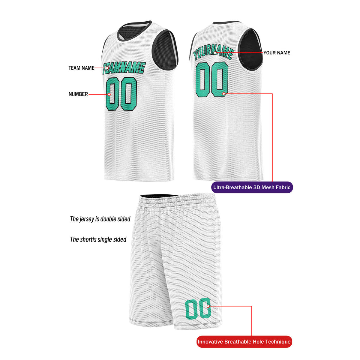 Custom Reversible Black & White Basketball Uniform (Jersey + Shorts) | Personalized Team Set | Vosoli