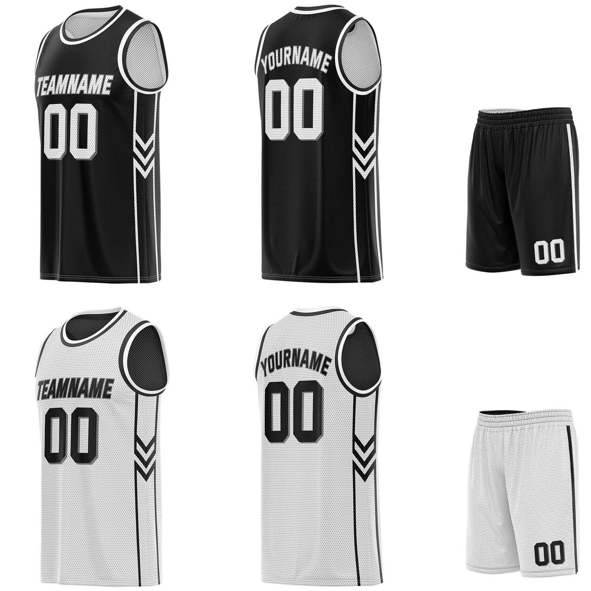 Custom reversible black &amp; white basketball uniform set, personalized with team name number and logo, breathable mesh fabric for men women youth game practice - Vosoli