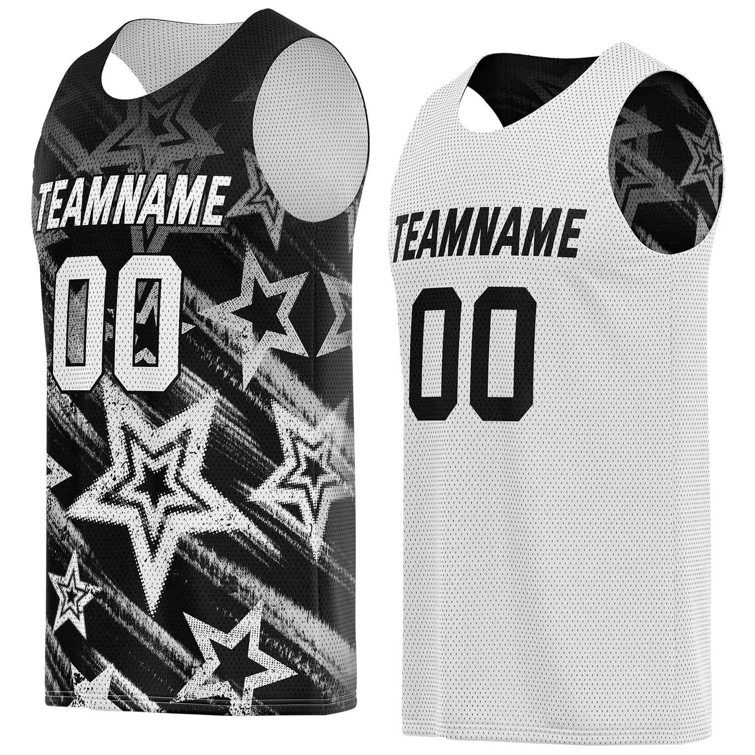 Custom Reversible Black White Star Basketball Jersey | Personalized Team Top - Vosoli