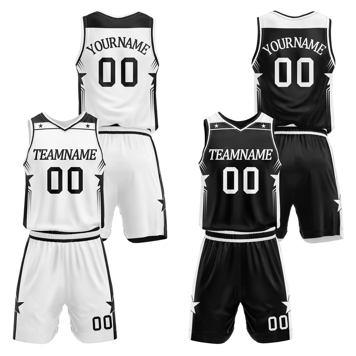 Custom reversible white &amp; black basketball uniform set, personalized with team name number and logo, breathable mesh fabric for men women youth game practice - Vosoli