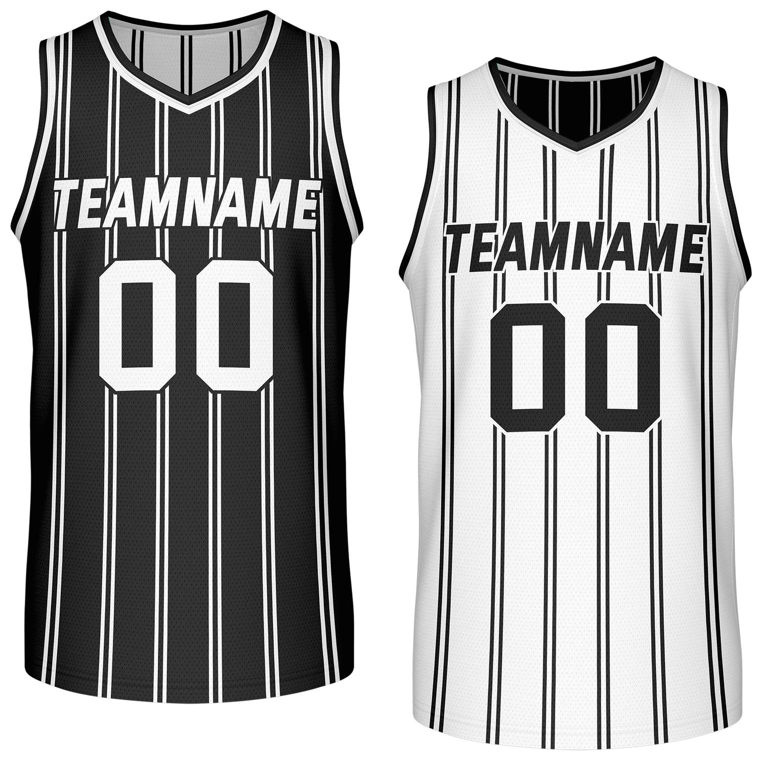 Custom Reversible Black White Striped Basketball Jersey | Team Name & Number - Vosoli