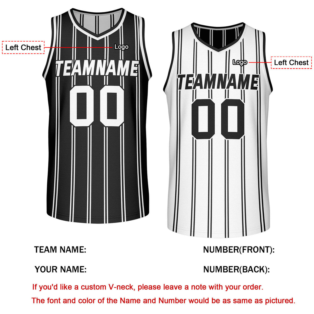 Custom Reversible Black White Striped Basketball Jersey | Team Name & Number - Vosoli