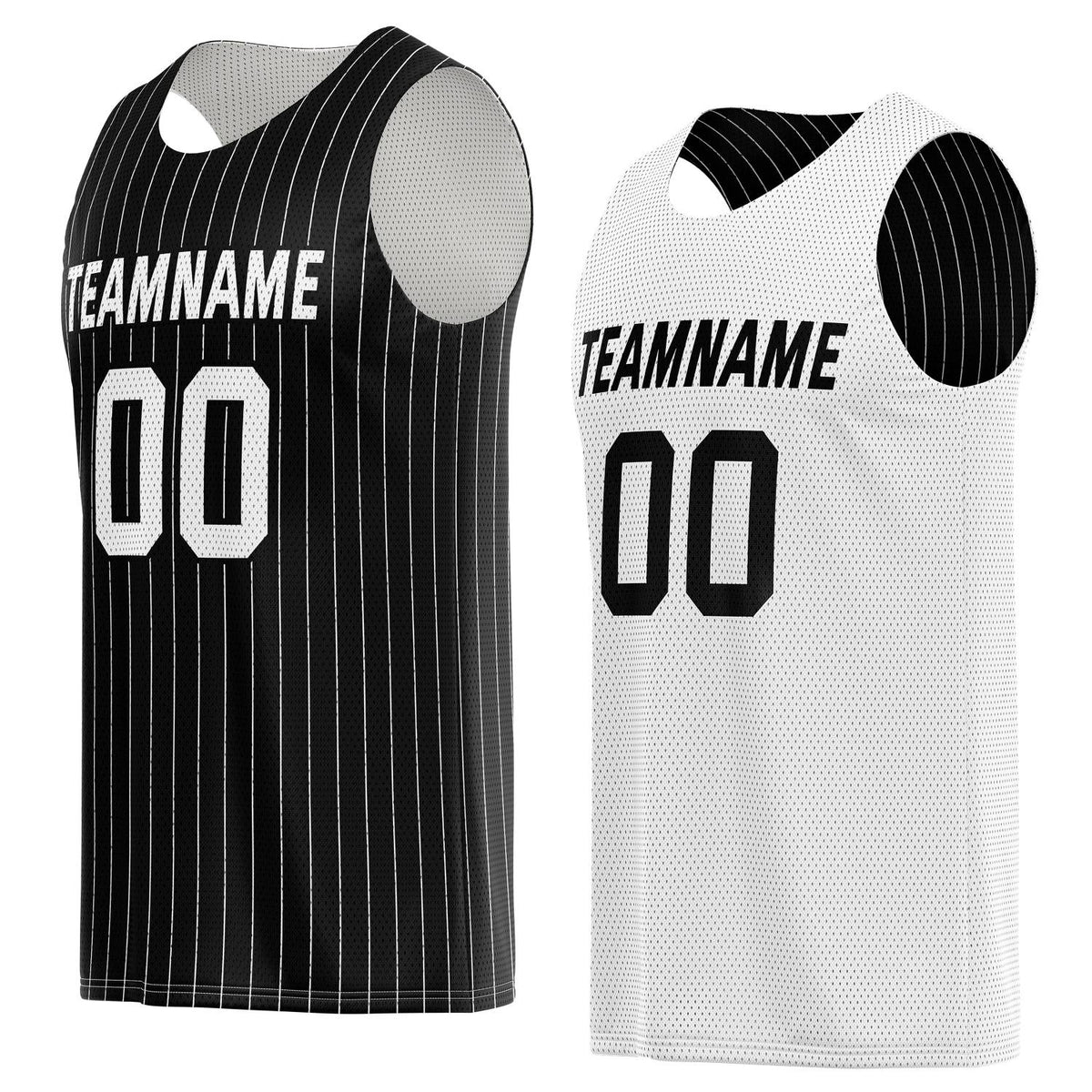 Custom Reversible Black White Pinstripe Basketball Jersey, Personalized Team Name Number Breathable Mesh Uniform for Men Women Youth