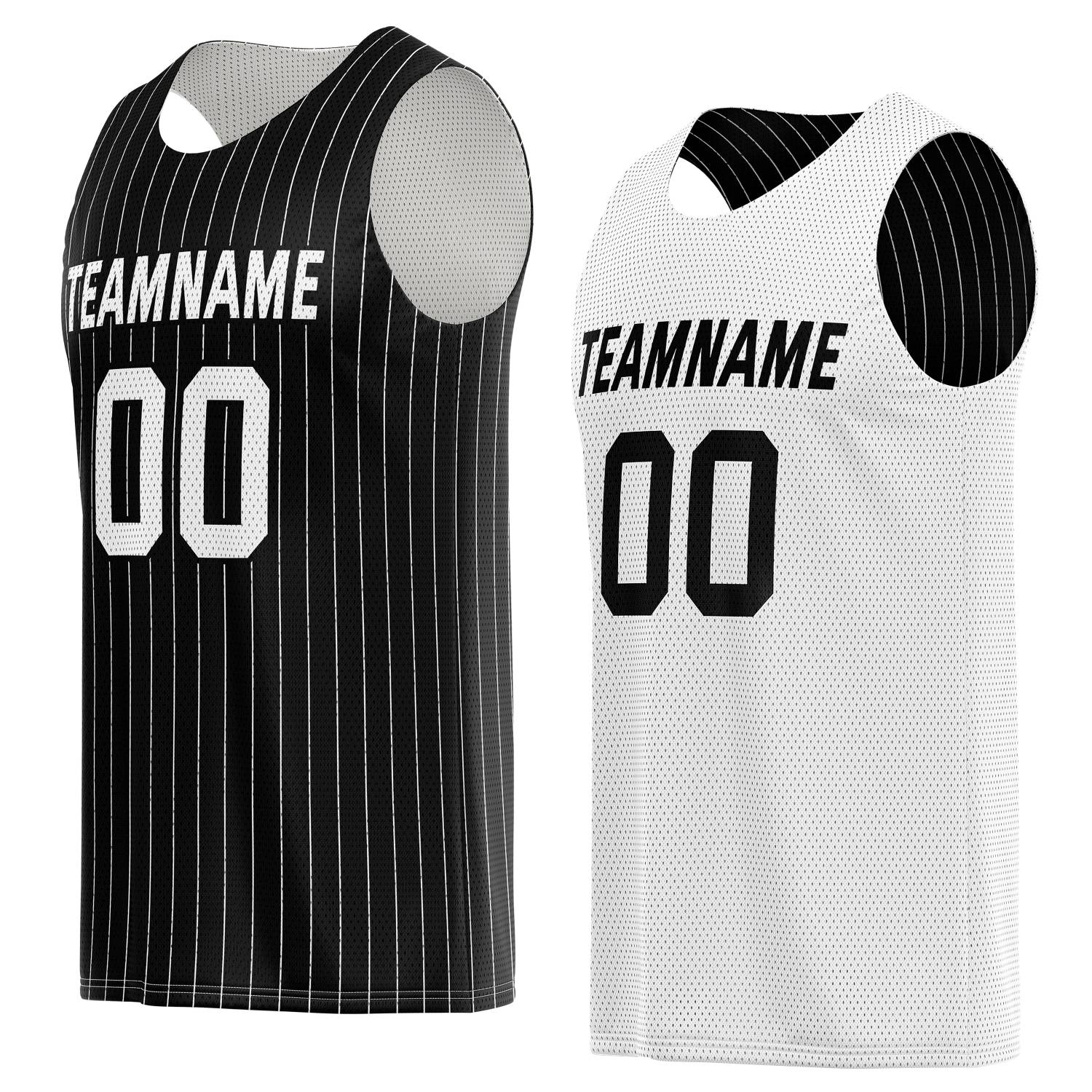 Custom Reversible Black White Pinstripe Basketball Jersey, Personalized Team Name Number Breathable Mesh Uniform for Men Women Youth
