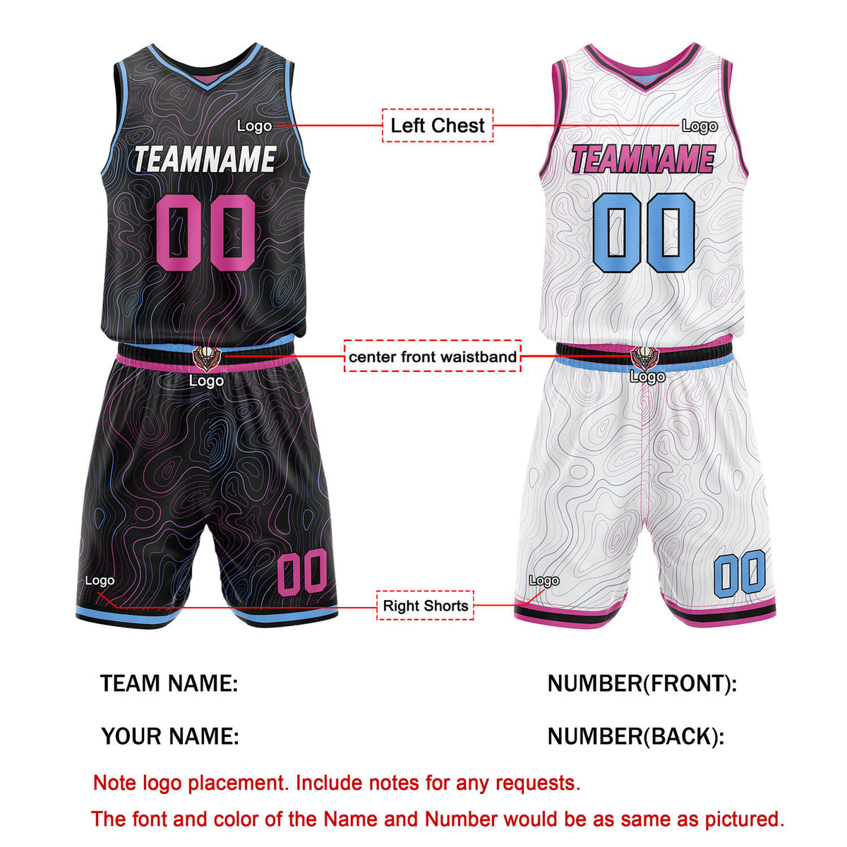 Custom Reversible Black & White Wave Basketball Jersey Set - Personalized Team Name, Number & LOGO | Vosoli