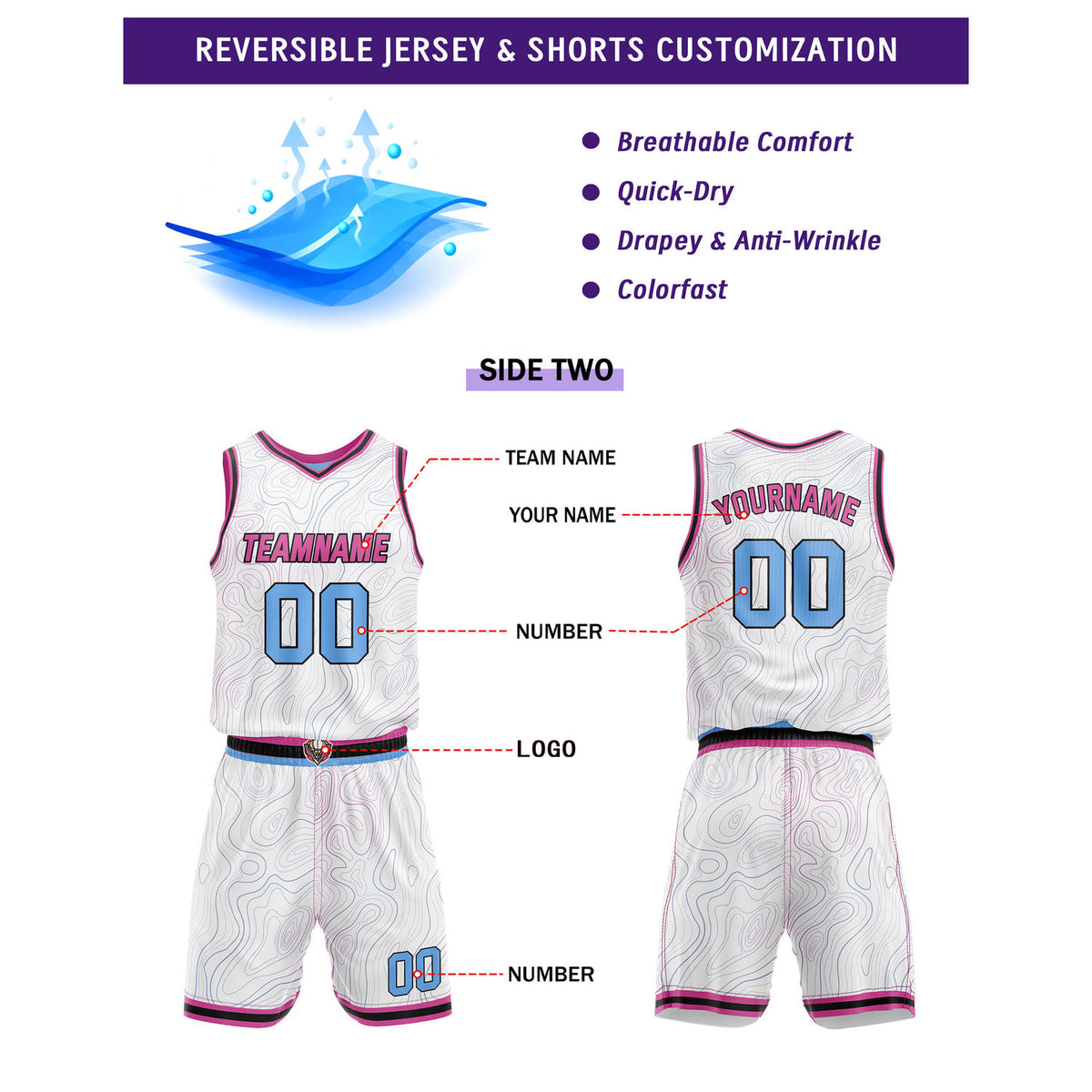 Custom Reversible Black & White Wave Basketball Jersey Set - Personalized Team Name, Number & LOGO | Vosoli