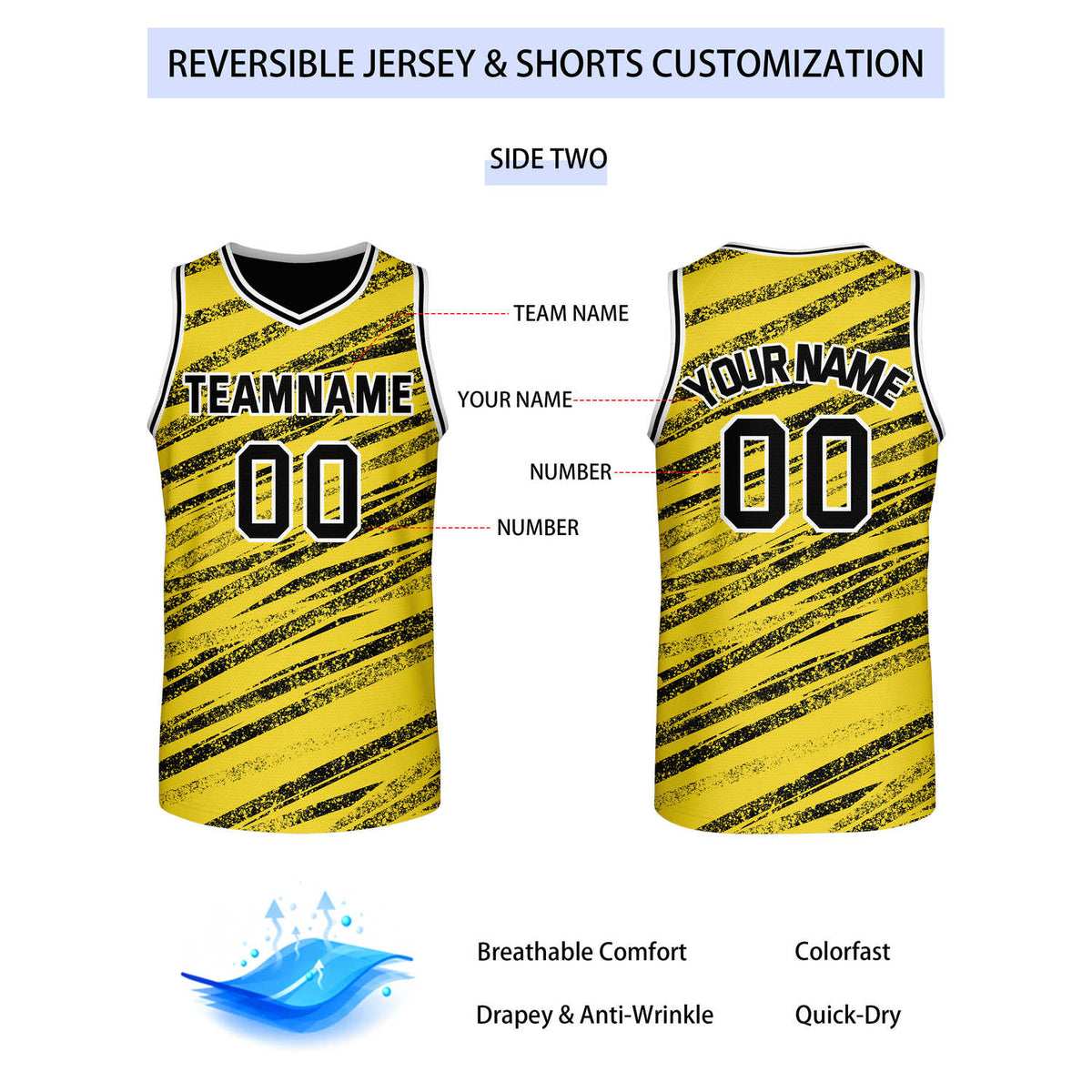 Custom Reversible Black Yellow Basketball Jersey | Team & Player Name - Vosoli