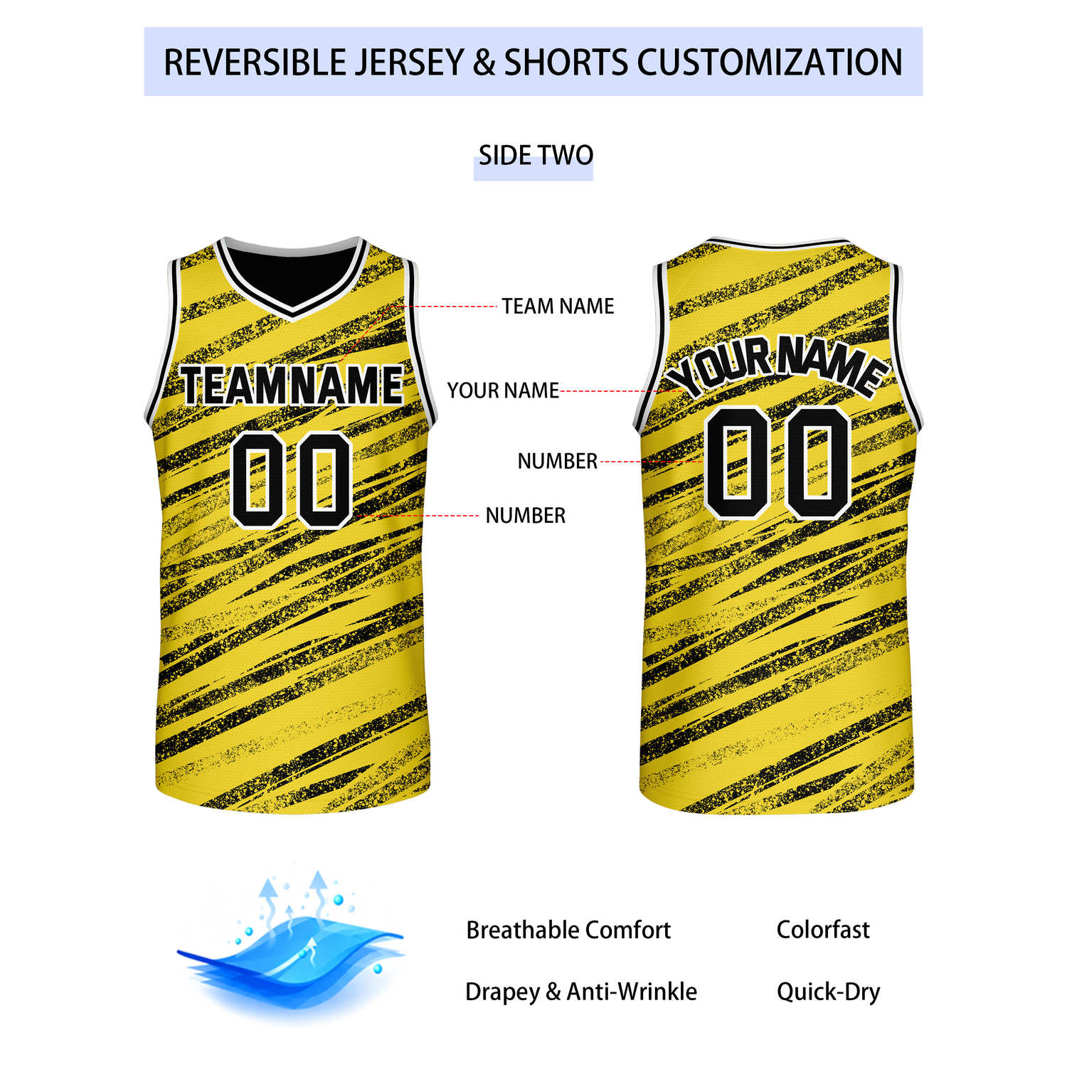 Custom Reversible Black Yellow Basketball Jersey | Team & Player Name - Vosoli