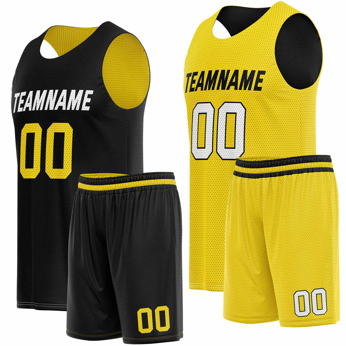 Custom Reversible Black Yellow Basketball Uniform Set | Team Name &amp; Number - Vosoli