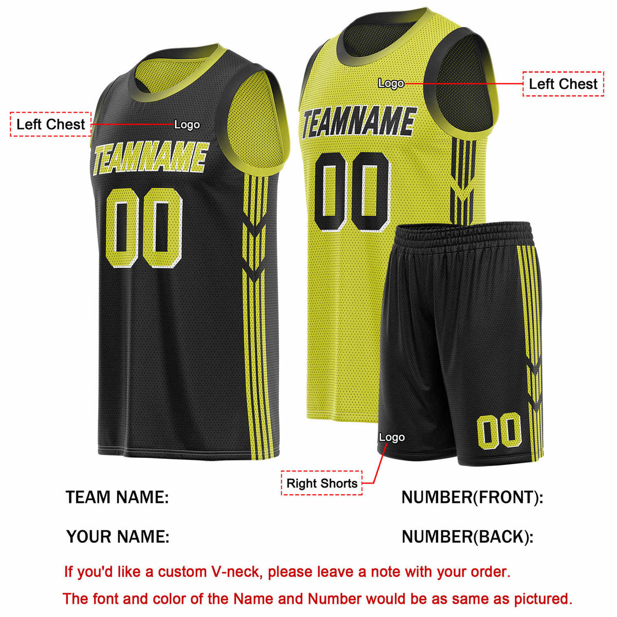 Custom Reversible Black Yellow Basketball Uniform Set | Team & Player Name - Vosoli