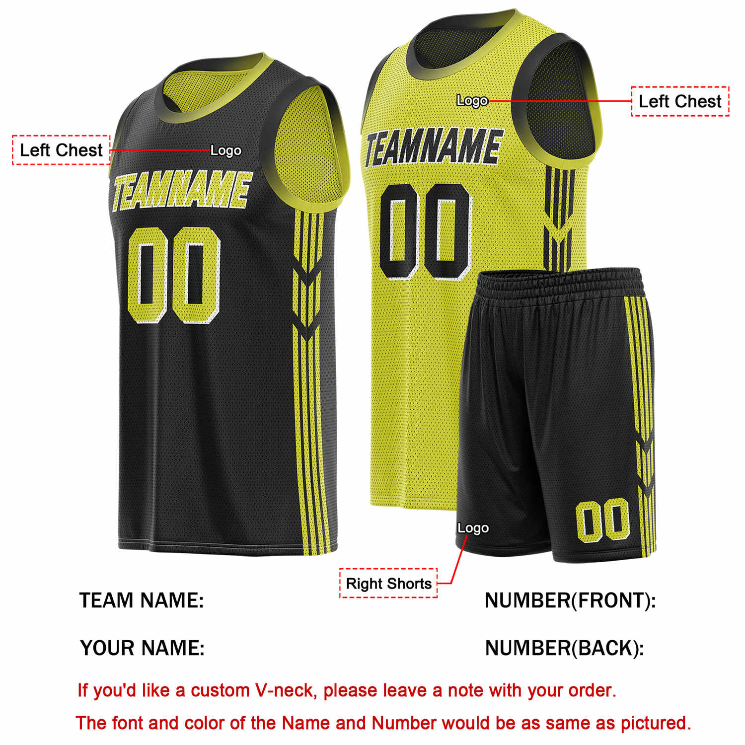 Custom Reversible Black Yellow Basketball Uniform Set | Team & Player Name - Vosoli
