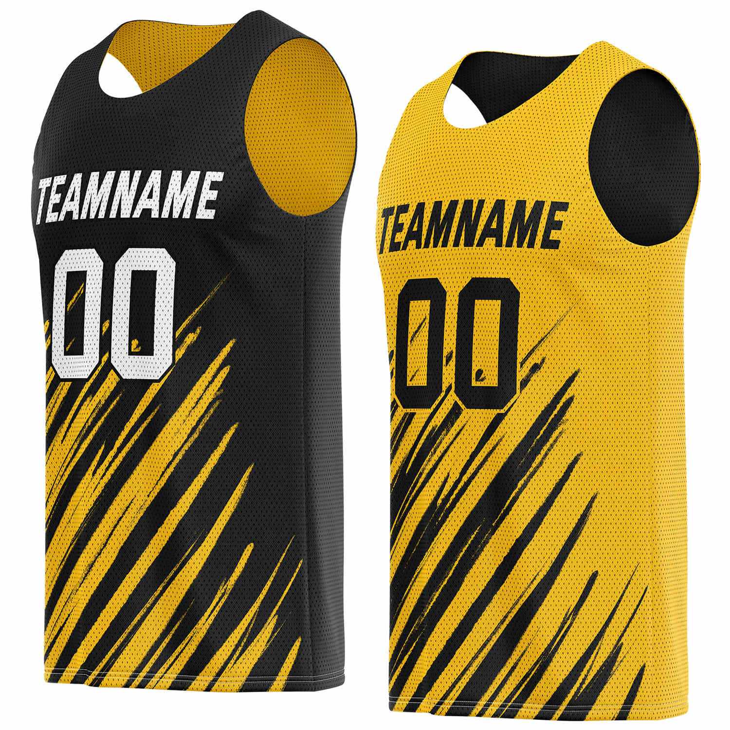 Custom Reversible Black Yellow Brush Stripe Basketball Jersey | Personalized Team Top - Vosoli