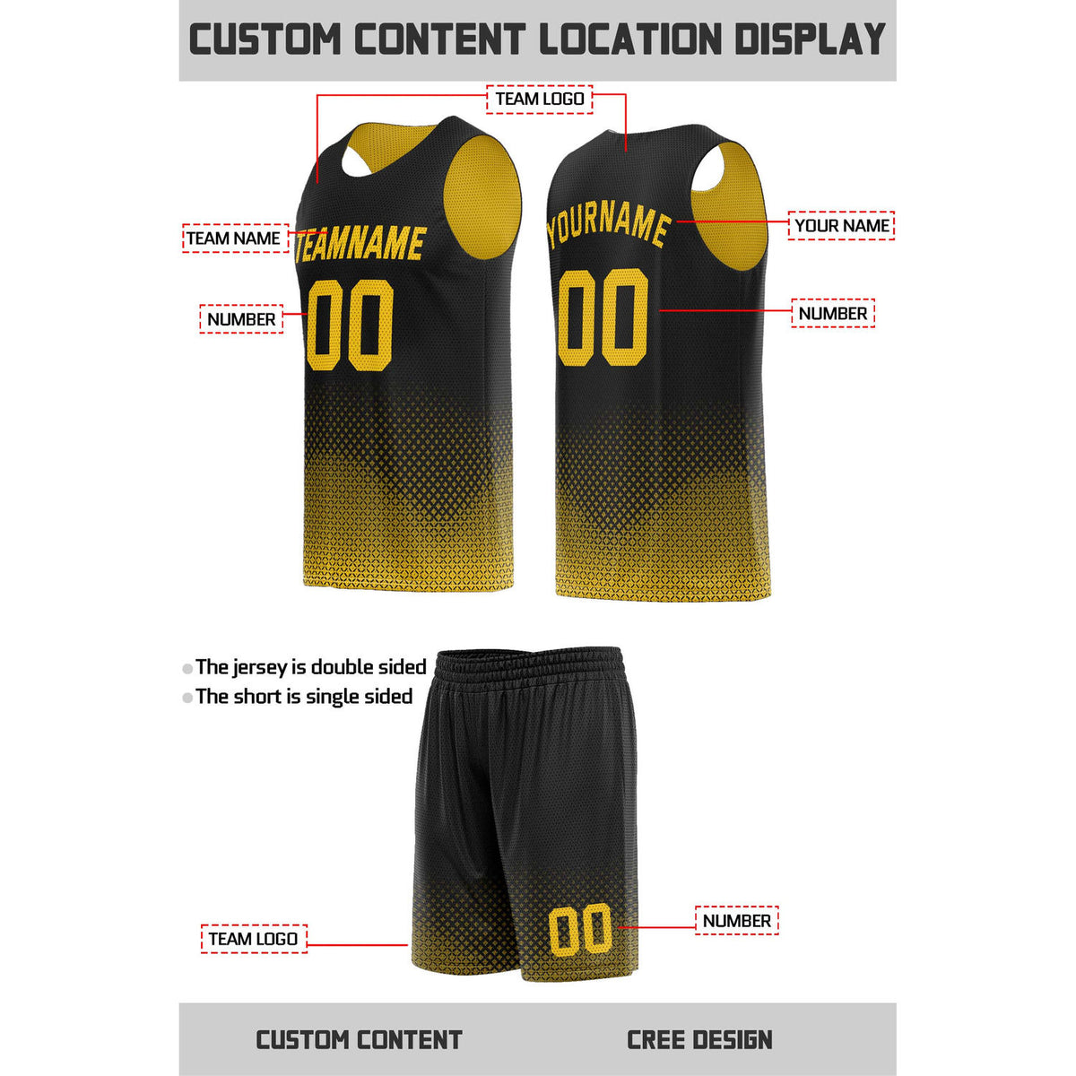 Custom Reversible Black & Yellow Mesh Basketball Uniform | Personalized Team Set | Vosoli