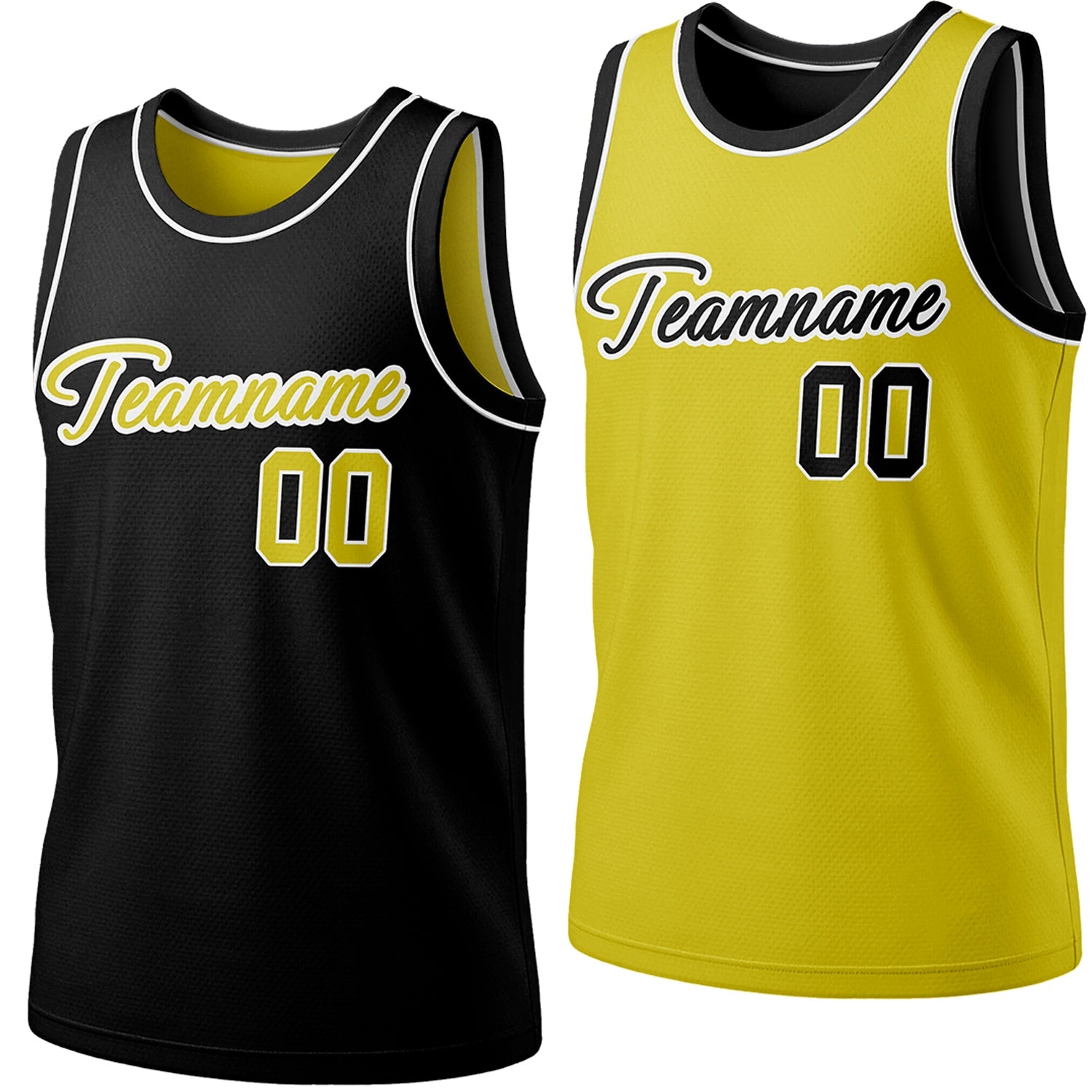Custom reversible black & yellow basketball jersey, personalized script team name number Logo breathable sports top for men women youth Adult game practice - Vosoli