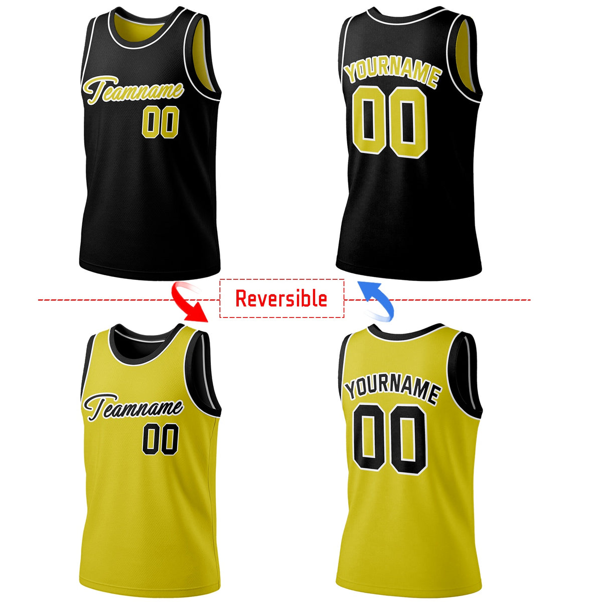 Custom Reversible Black & Yellow Basketball Jersey | Personalized Team Jersey | Vosoli