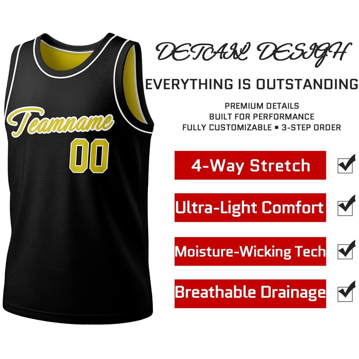 Custom Reversible Black & Yellow Basketball Jersey | Personalized Team Jersey | Vosoli