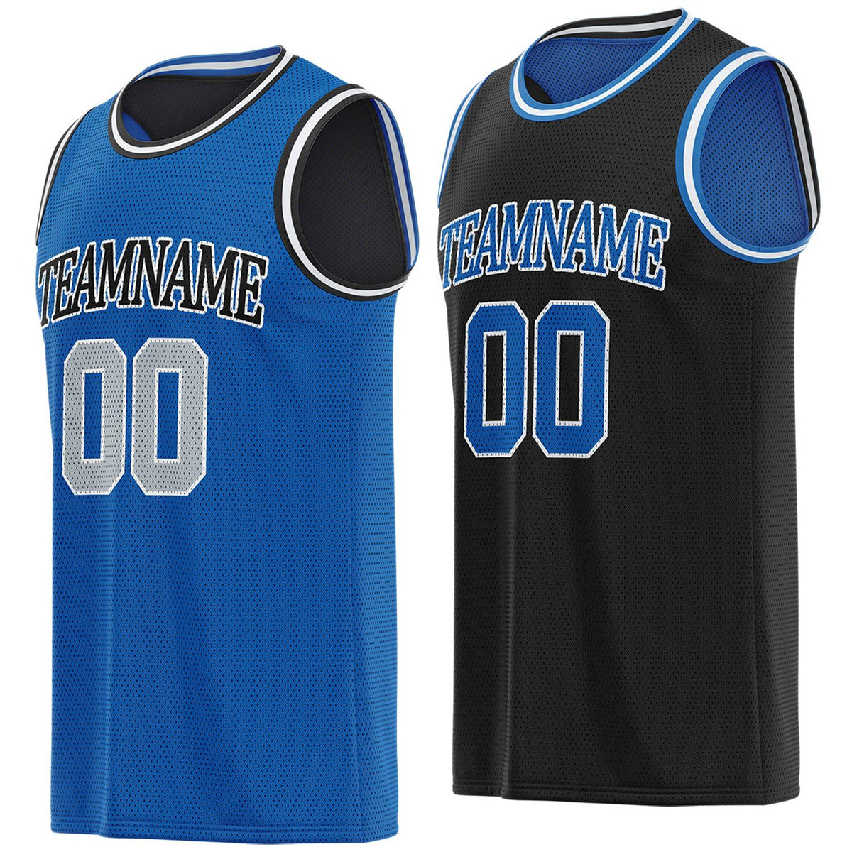 Custom reversible blue &amp; black basketball jersey, personalized team name number logo breathable mesh sports top for men women youth game practice - Vosoli