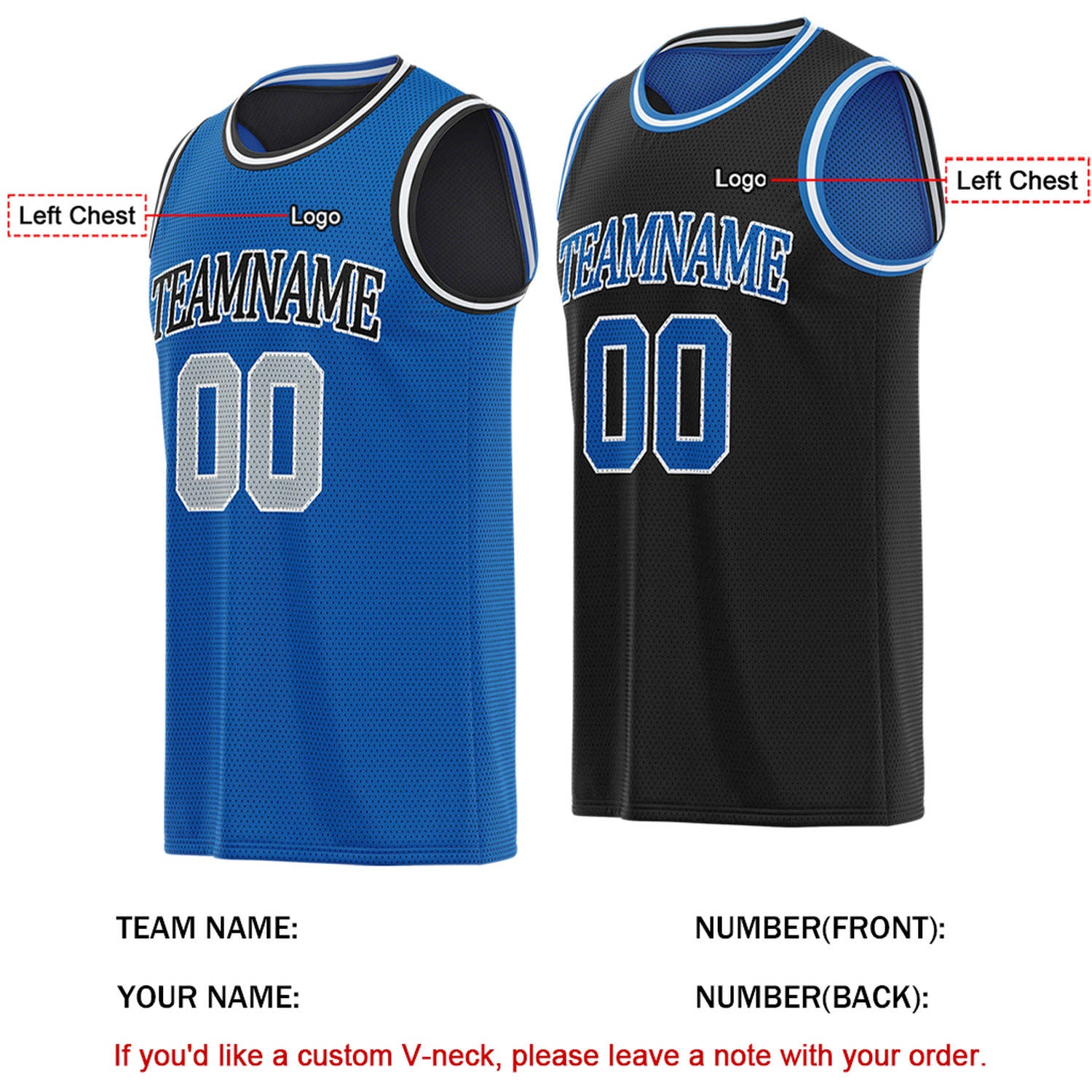 Custom Reversible Blue & Black Basketball Jersey | Personalized for Team Sports - Vosoli