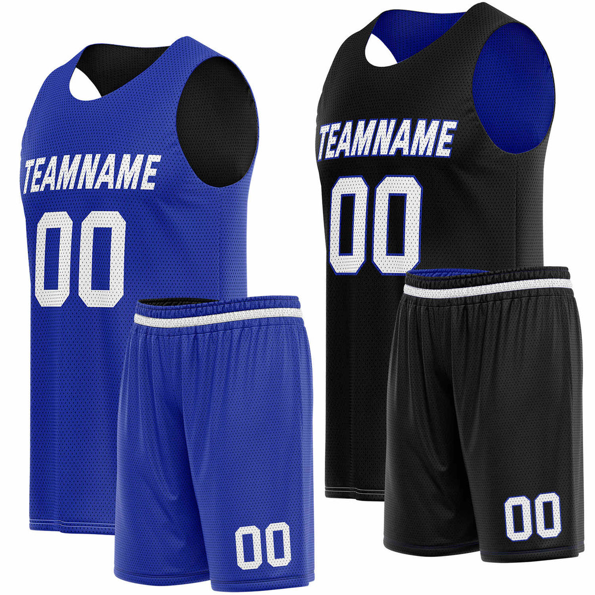 Custom Reversible Blue Black Basketball Uniform Set | Team Name &amp; Number - Vosoli