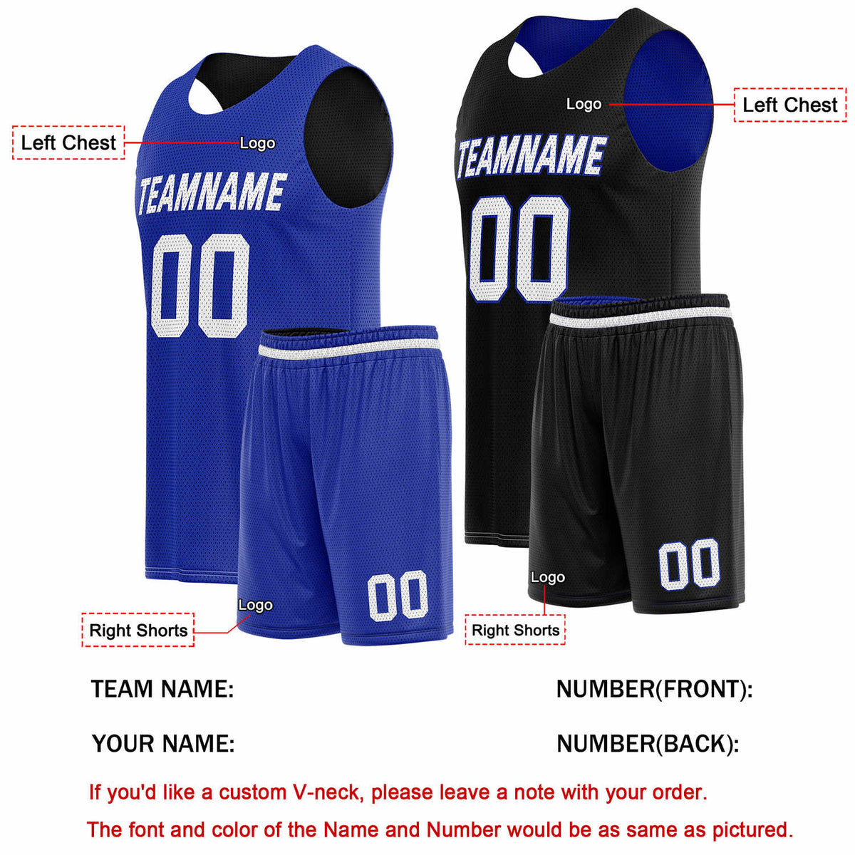 Custom Reversible Blue Black Basketball Uniform Set | Team Name & Number - Vosoli