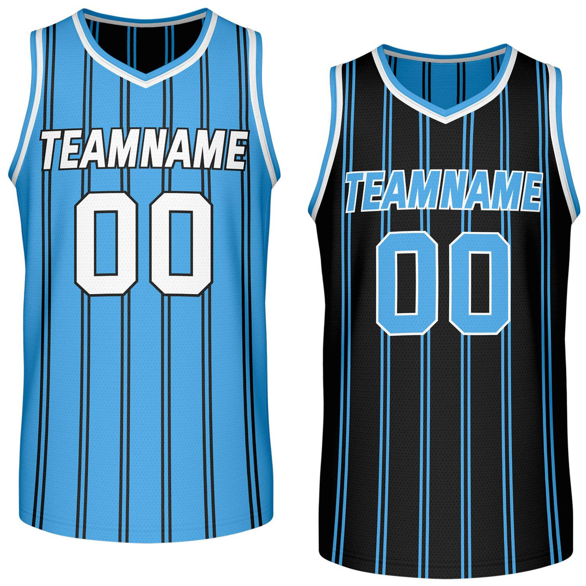 Custom Reversible Blue Black Striped Basketball Jersey | Team Name &amp; Number - Vosoli