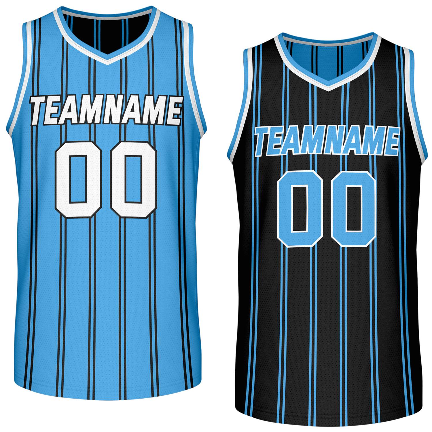 Custom Reversible Blue Black Striped Basketball Jersey | Team Name & Number - Vosoli