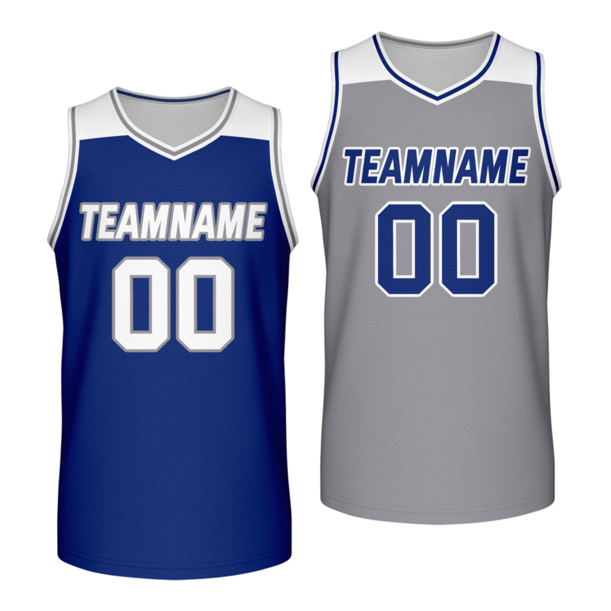 Custom reversible blue gray basketball jersey, personalized team name number Logo breathable Mesh sports top for men women youth game practice - Vosoli