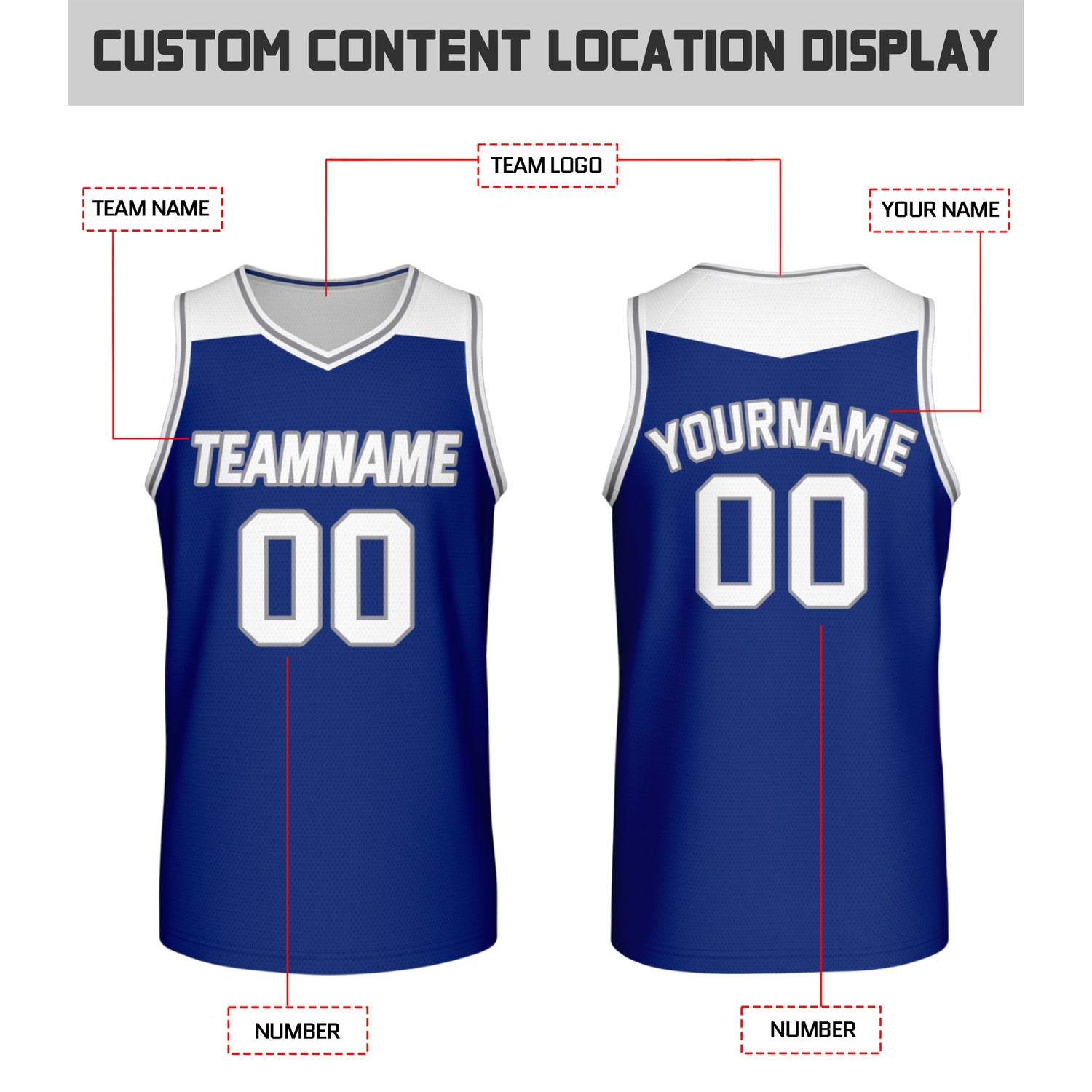 Custom reversible blue gray basketball jersey, personalized team name number Logo breathable Mesh sports top for men women youth game practice - Vosoli