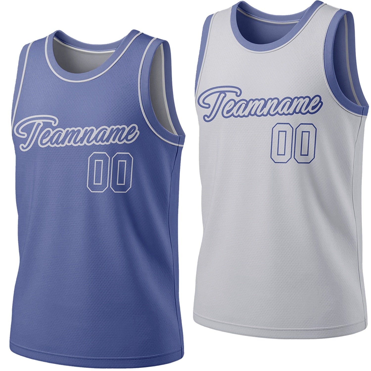 Custom reversible blue & gray basketball jersey, personalized script team name number Logo breathable sports top for men women youth Adult game practice - Vosoli