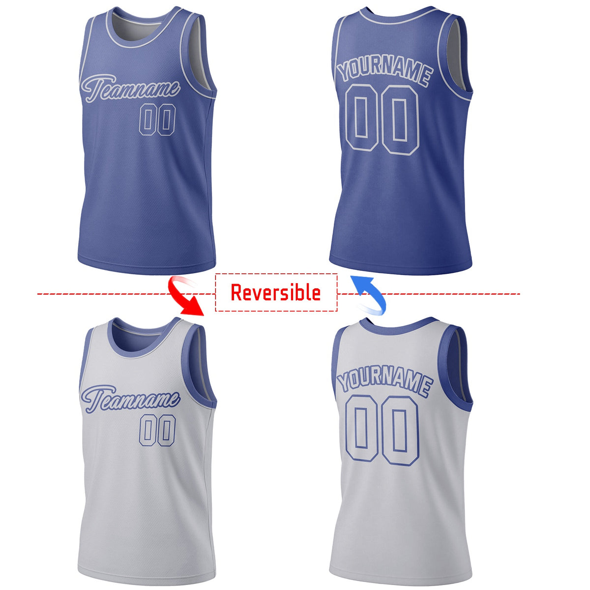 Custom Reversible Blue & Gray Basketball Jersey | Personalized Team Jersey | Vosoli