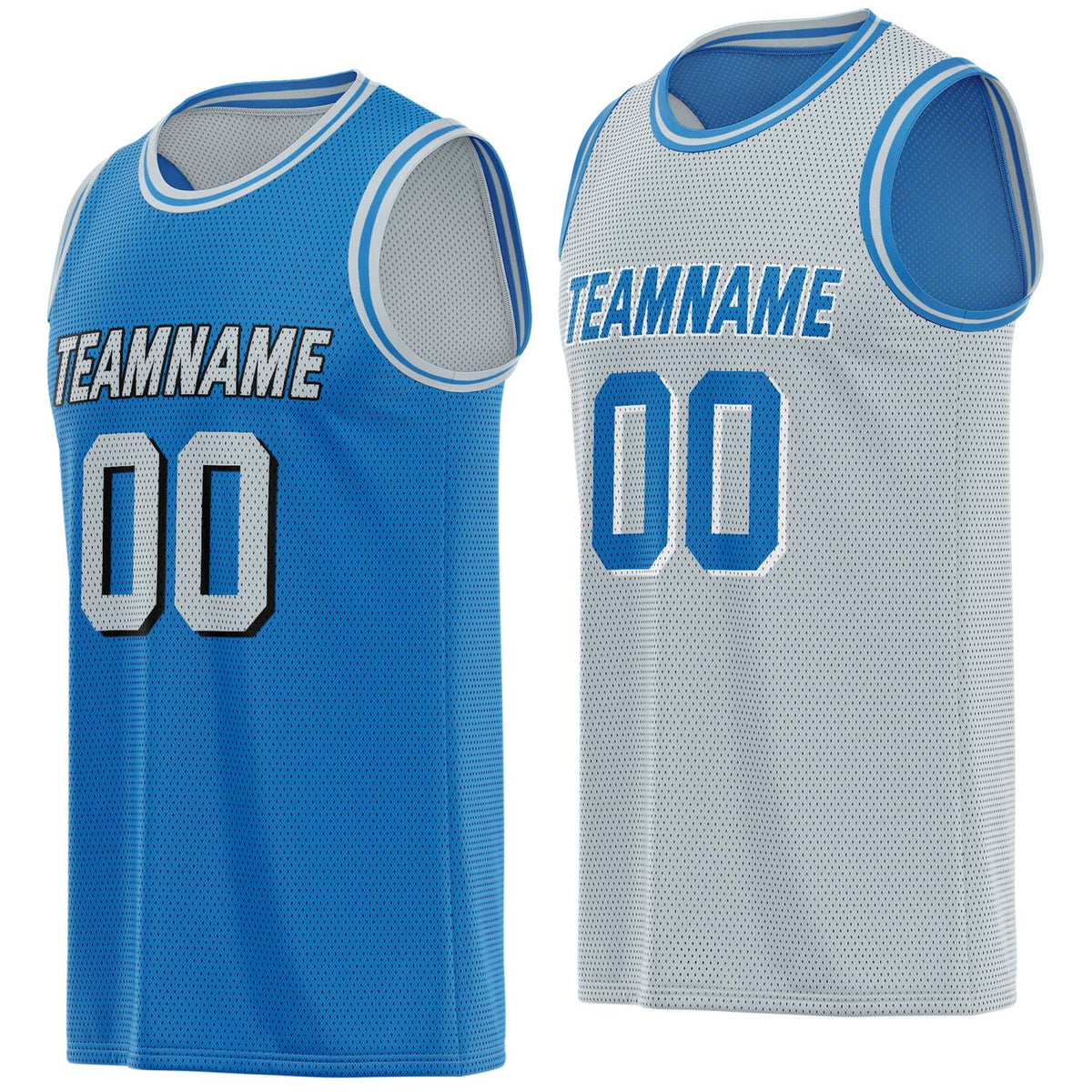 Custom reversible blue grey basketball jersey, personalized team name number Logo breathable Mesh sports top for men women youth game practice - Vosoli
