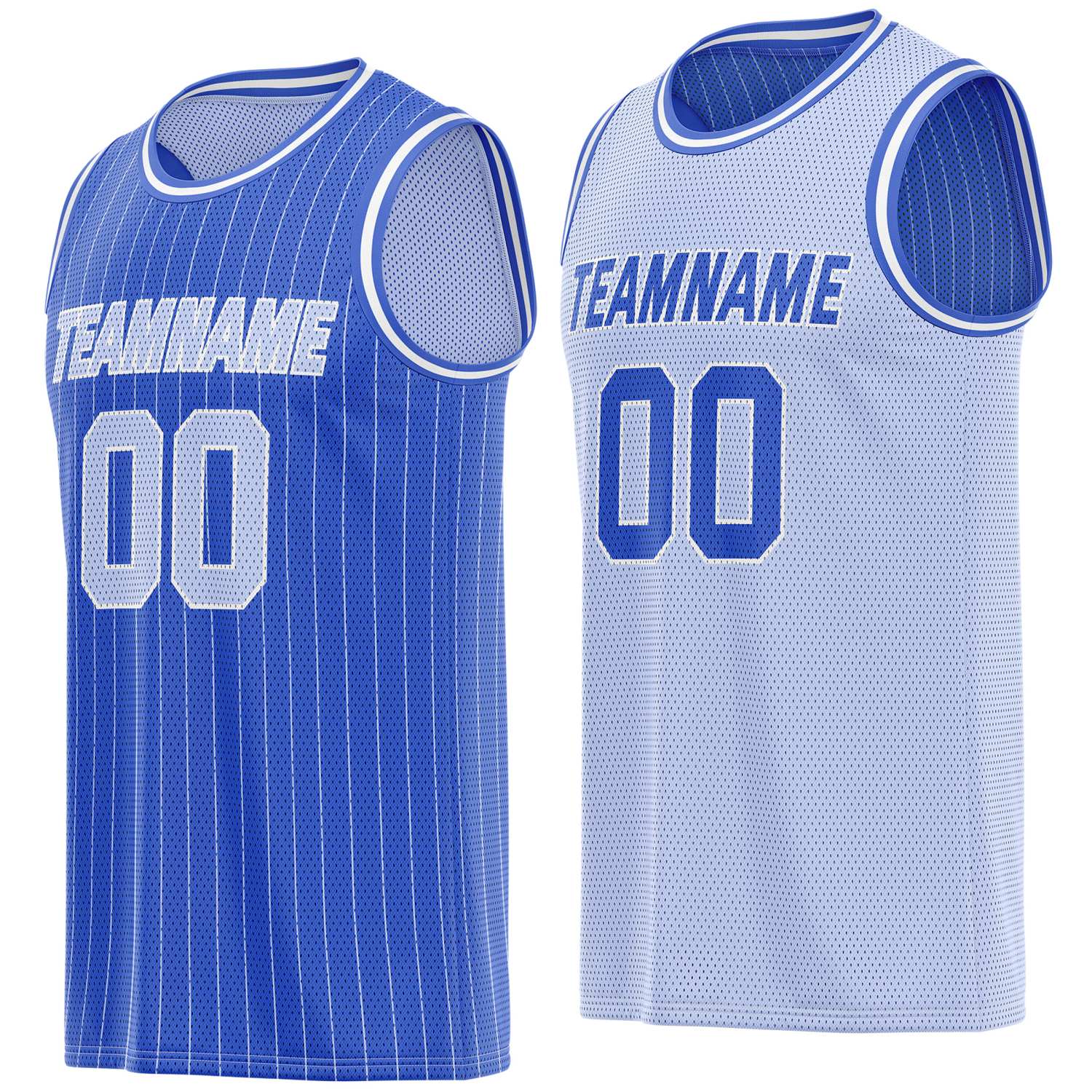 Custom Reversible Blue Light Blue Striped Mesh Basketball Jersey | Team & Player Name - Vosoli