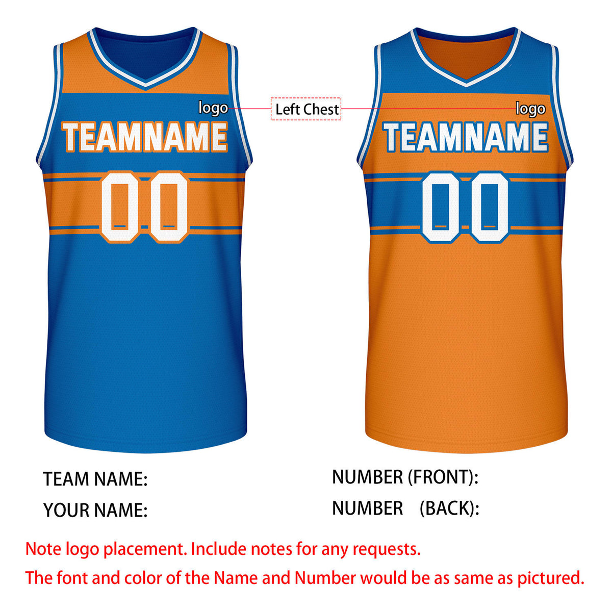 Custom Reversible Blue Orange Block Basketball Jersey | Team & Player Name - Vosoli
