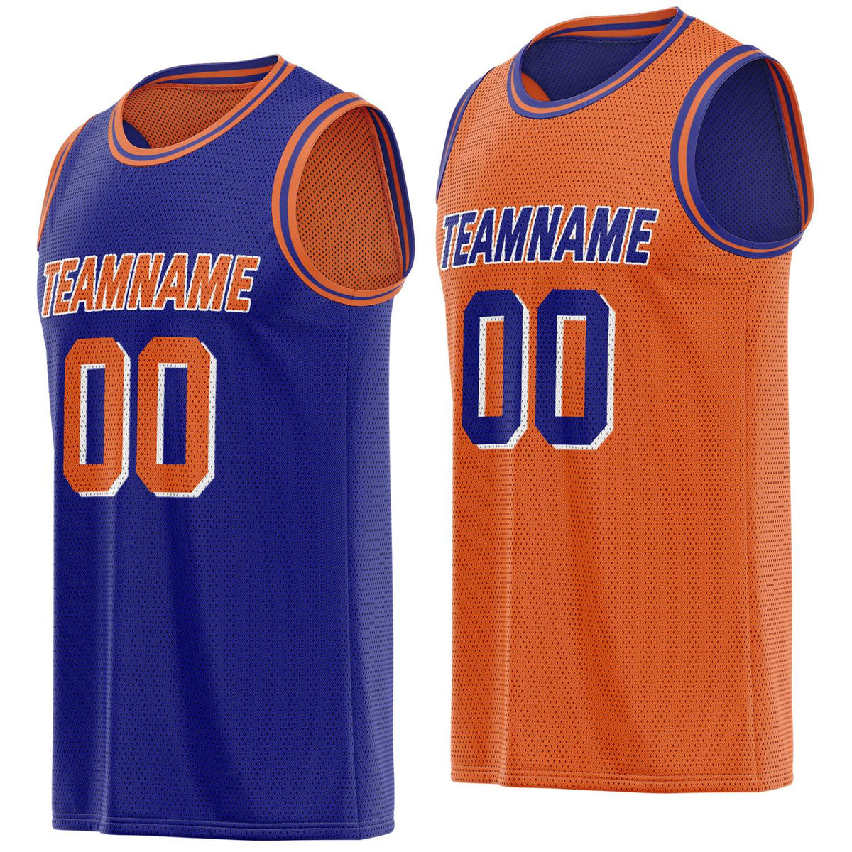 Custom reversible blue orange basketball jersey, personalized team name number Logo breathable Mesh sports top for men women youth game practice - Vosoli