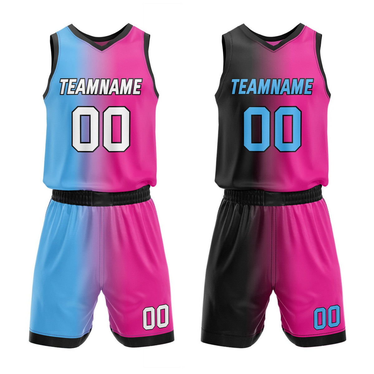Custom Reversible Blue Pink Black Basketball Uniform Set | Team &amp; Player Name - Vosoli