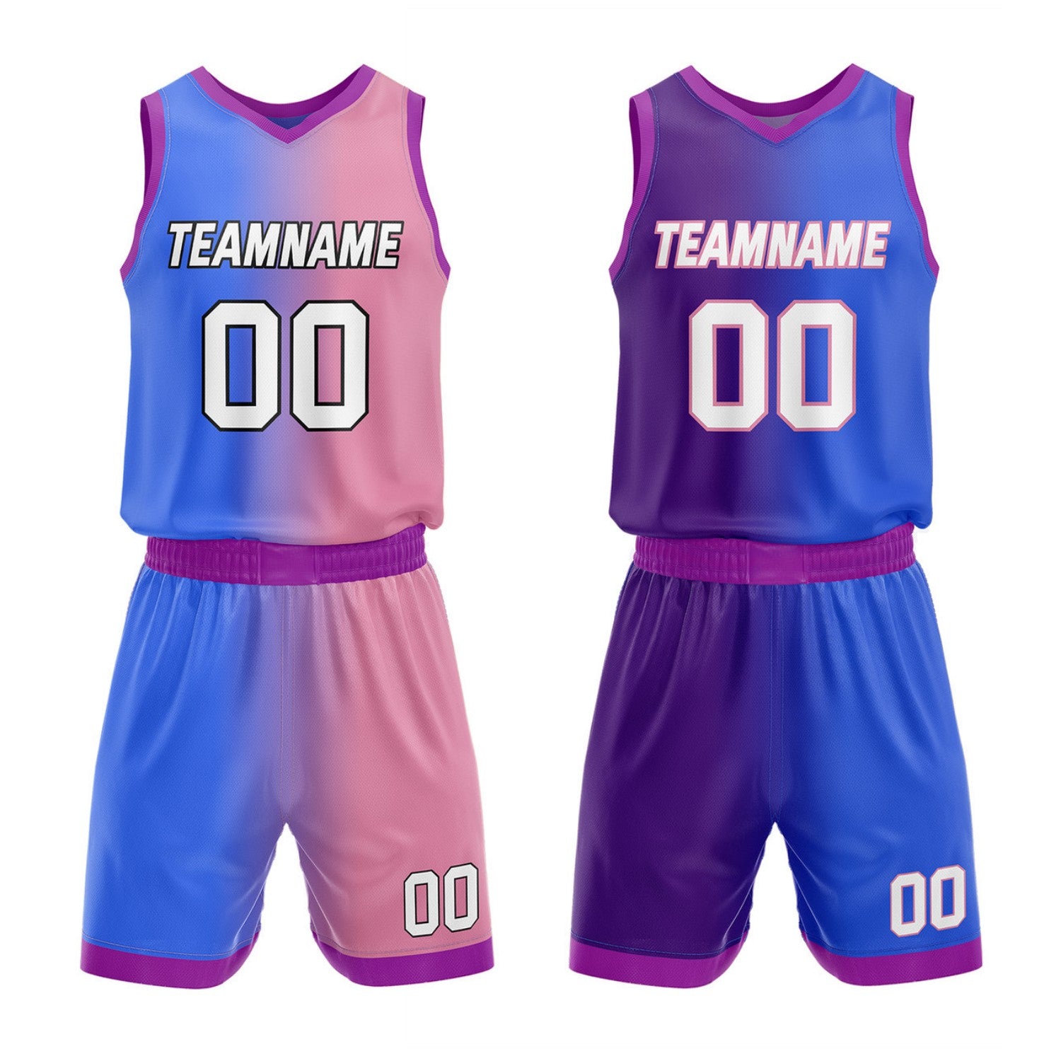 Custom Reversible Blue Pink Purple Basketball Uniform Set | Team & Player Name - Vosoli