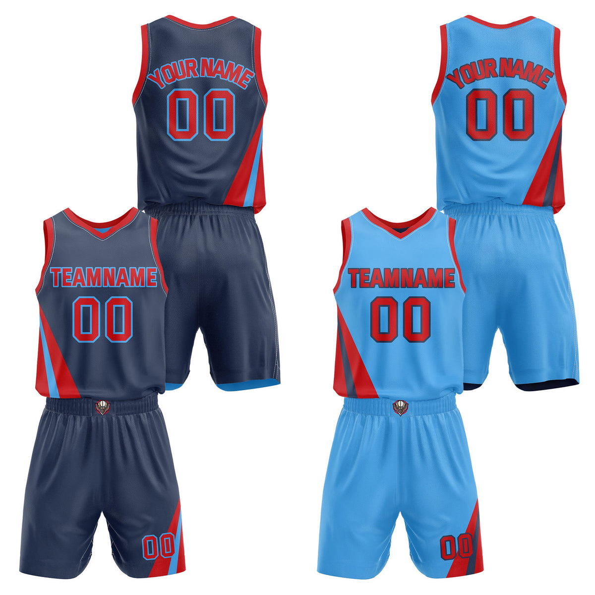 Custom Reversible Blue Red Basketball Uniform Set | Team &amp; Player Name - Vosoli
