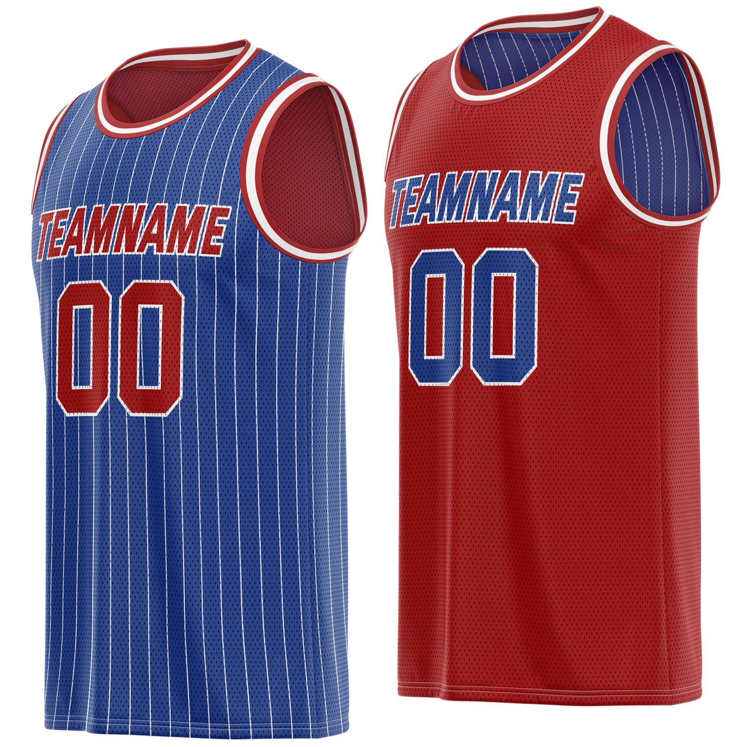 Custom Reversible Blue Red Striped Mesh Basketball Jersey | Team & Player Name - Vosoli