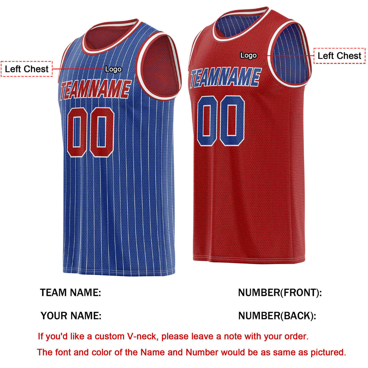 Custom Reversible Blue Red Striped Mesh Basketball Jersey | Team & Player Name - Vosoli