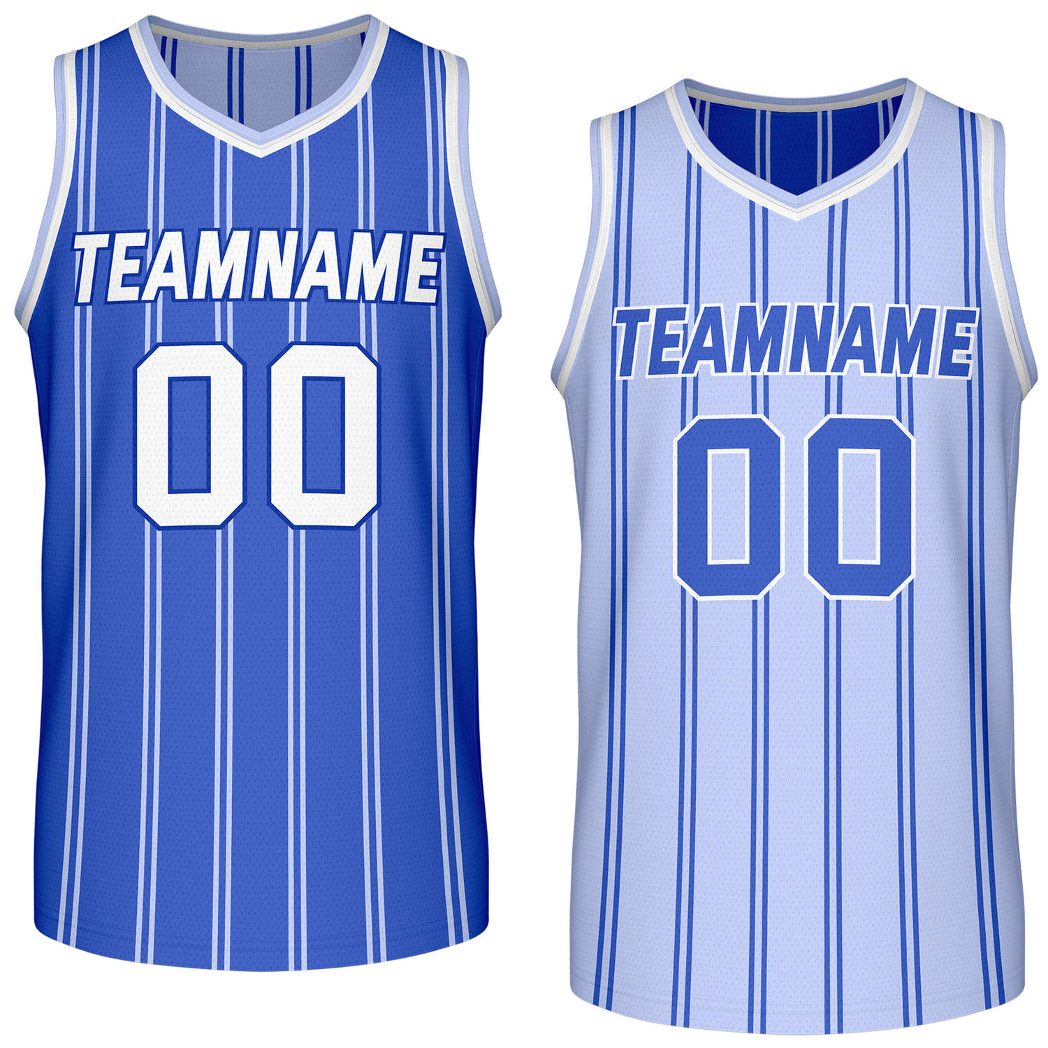 Custom Reversible Blue Striped Basketball Jersey | Team Name & Number - Vosoli