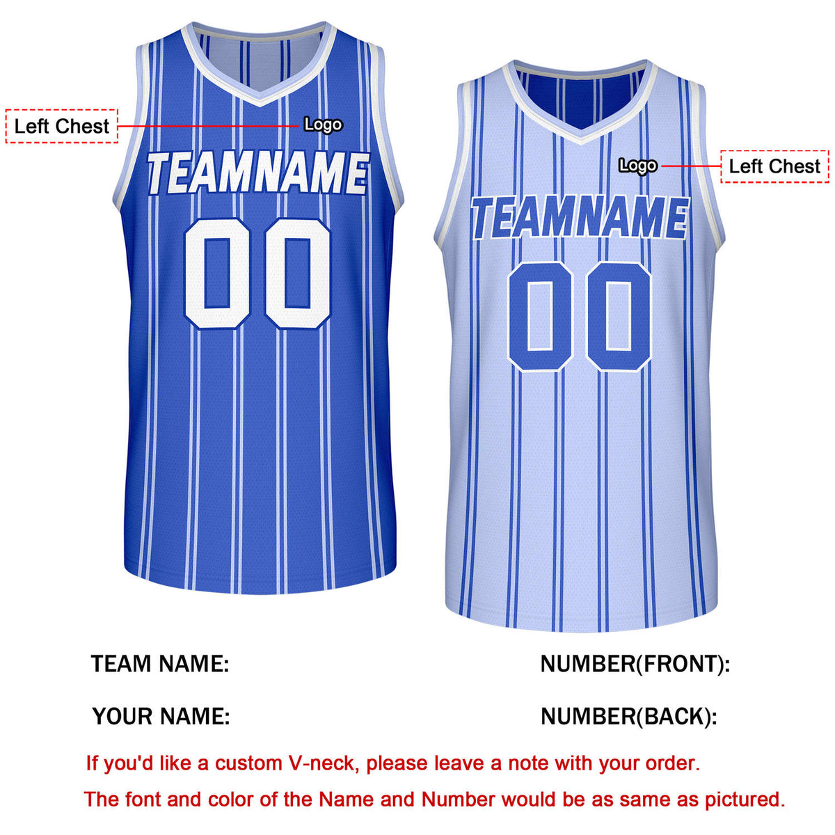 Custom Reversible Blue Striped Basketball Jersey | Team Name & Number - Vosoli