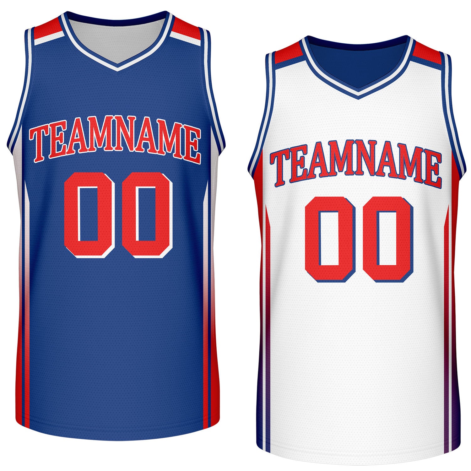Custom reversible blue white basketball jersey, personalized team name number logo breathable mesh sports top for men women youth game practice wear - Vosoli